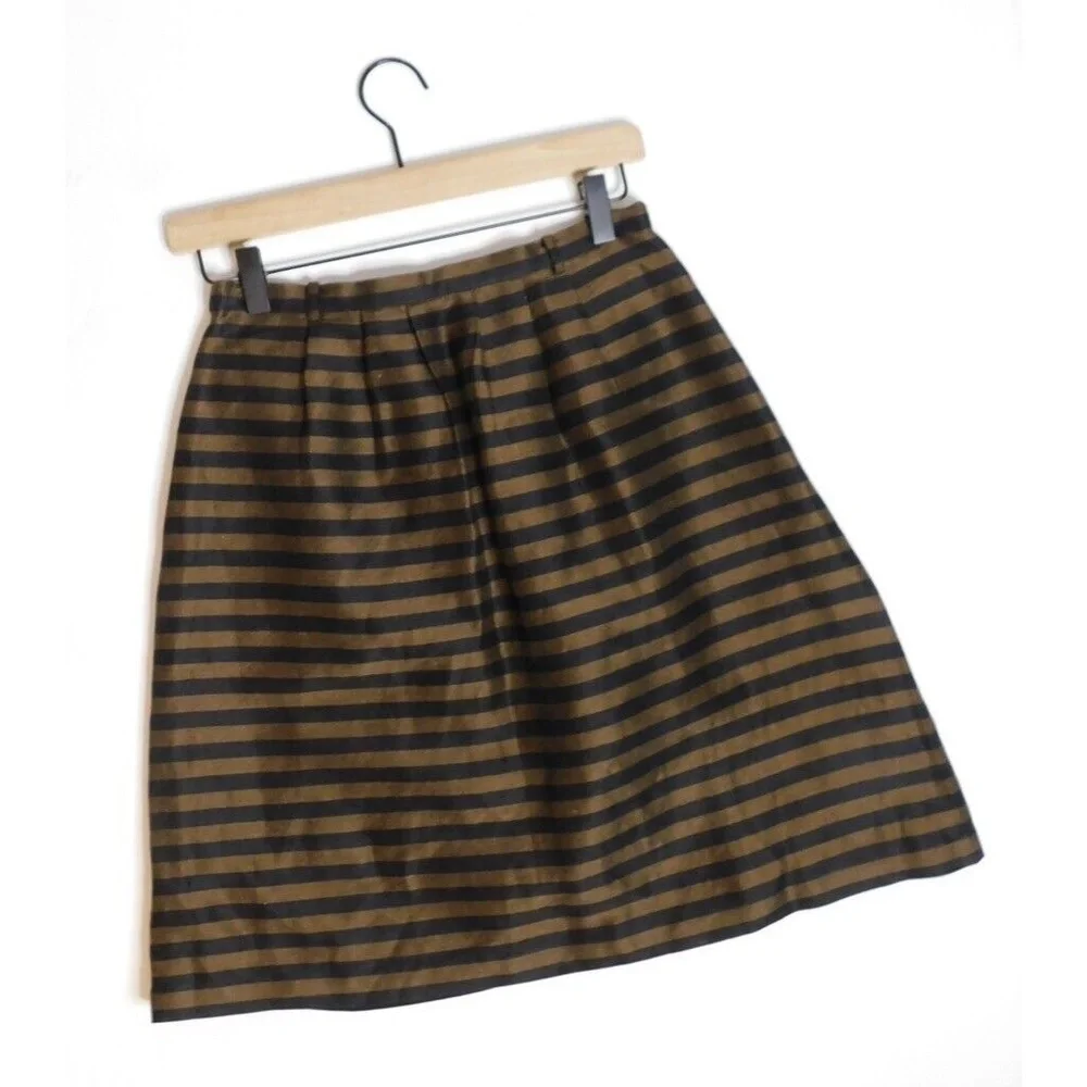 MADEWELL Linen & Silk Blend Striped Pleated Skirt Brown & Black Stripe Size 0 - Picture 8 of 13